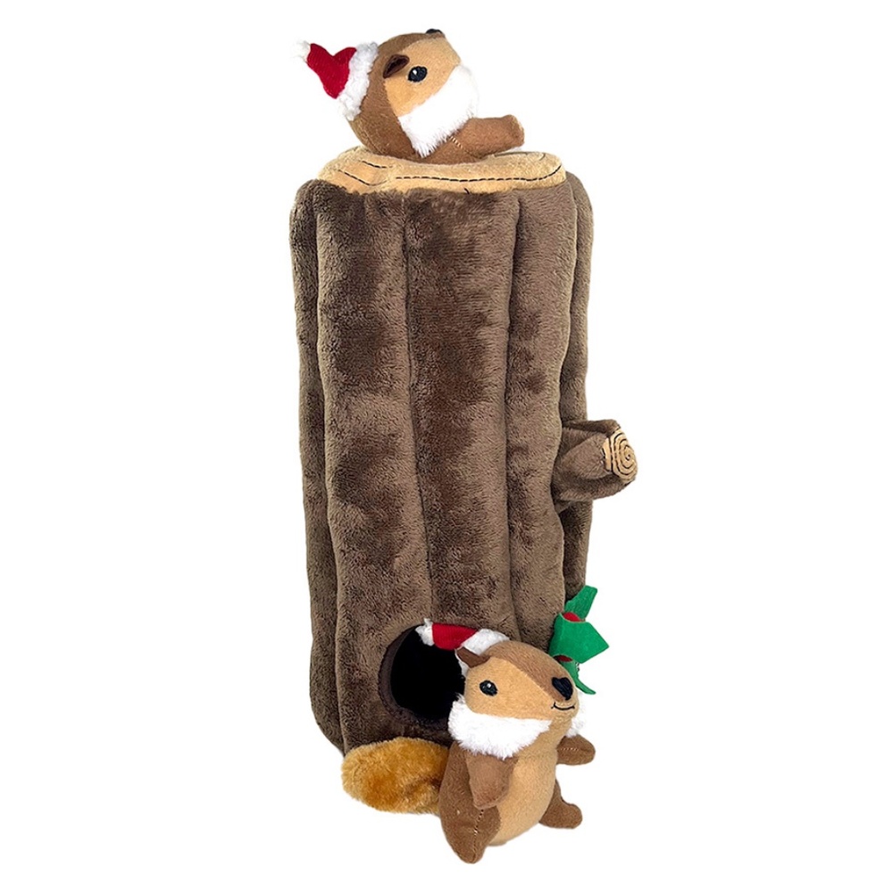 Plush Interactive Holiday Tree Stump Toy with Squirrels